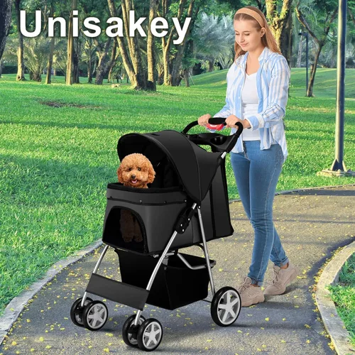 Miniatura 2 de Unisakey Cochecito para mascotas de 4 ruedas para perros pequeños y medianos y gatos, 10 a 33 libras, cochecito plegable para perros y gatos