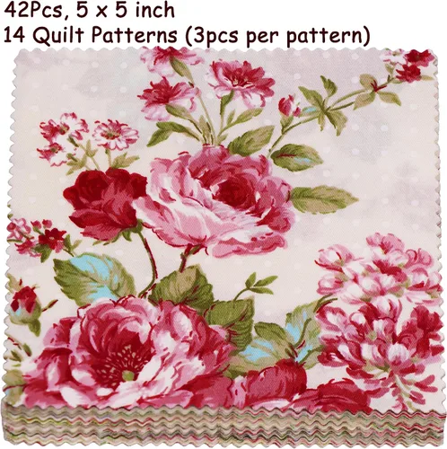 Miniatura 3 de Nodsaw Paquete de 42 dijes vintage para acolchar de 5 pulgadas, cuadrados de dijes para acolchar de 5 x 5 – 100% algodón, cuadros de tela floral