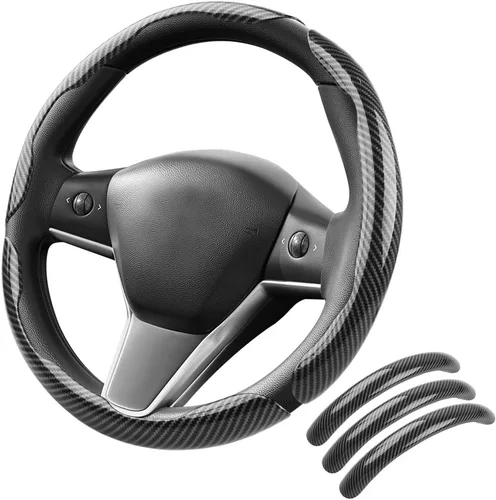 Funda de volante de fibra de carbono, 3 unidades, agarre antideslizante para automóviles universales, apta para ruedas de 14 a 16 pulgadas,