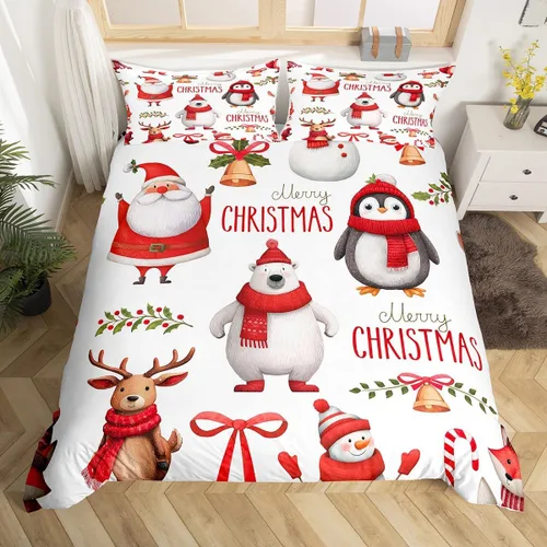 Miniatura 4 de Erosebridal Juego de ropa de cama de Navidad para niños, tamaño individual, funda de edredón de animales lindos para niños y niñas, decoración