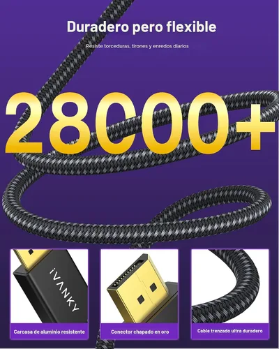 Miniatura 5 de IVANKY Cable DisplayPort 8K 1.4, cable DP certificado VESA de 6.6 pies (8K @60Hz, 4K @240Hz, 2K @240Hz) HBR3 compatible con 32.4 Gbps, HDR, HDCP
