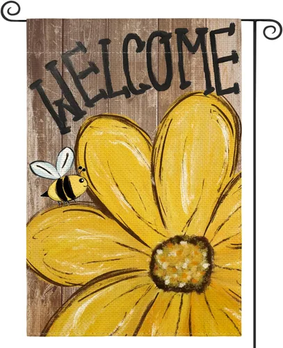 AVOIN colorlife Bandera de jardín de primavera y verano de 12 x 18 pulgadas de doble cara exterior, bandera de grano de madera de bienvenida para