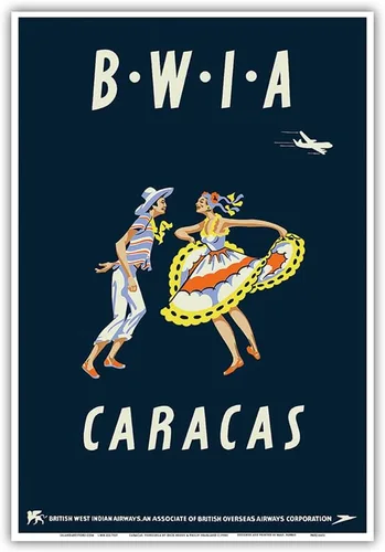 Miniatura 10 de Caracas Venezuela – British West Indies Airways BWIA (Bee-Wee) – Póster vintage de viaje por Dick Negus y Philip Sharland c.1950s – Impresión