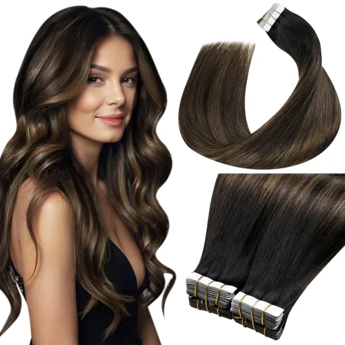 Miniatura 22 de LaaVoo - Extensiones de cabello humano Remy adhesivas con cinta invisible, cabello negro natural, extensiones de cabello para mujeres de color, 20
