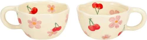 Miniatura 12 de Koythin 2 Piezas de Tazas de Café de Cerámica, Taza Creativa Linda con Flores para Oficina y Hogar, Taza Estética de 8.5 oz/250 ml para Café con 2
