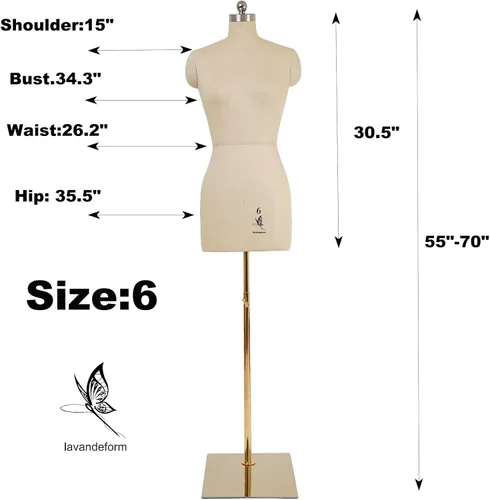 Miniatura 2 de Forma de torso para vestido femenino, cuerpo para ropa de costura, maniquí de espuma para sujetar. Soporte de altura ajustable. (Beige, 6)