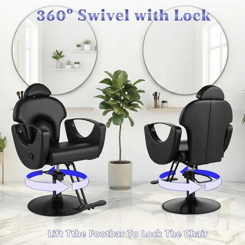 Miniatura 5 de Silla de peluquería de salón, silla de peluquería con bomba hidráulica de altura ajustable, sillas reclinables profesionales, silla de belleza
