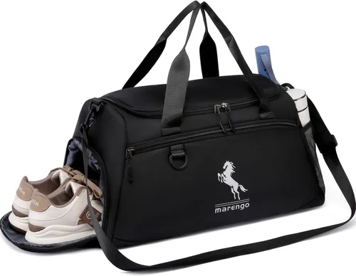 Marengo Bolsa de gimnasio para hombres y mujeres, bolsa de gimnasio pequeña de 37 litros con compartimento para zapatos y húmedos, mochila de viaje