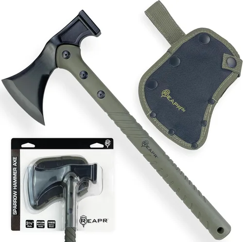 Reapr Hacha de martillo táctico Sparrow – Hacha de supervivencia de 15.25 pulgadas con cabeza de acero inoxidable 2 en 1 para cortar y martillar,