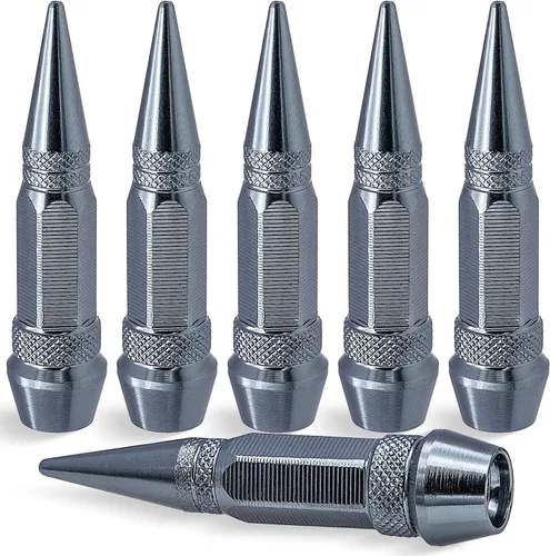 Miniatura 32 de 4 piezas de tapas de válvula de rueda con estilo púas, cubiertas universales de válvula de rueda de aleación de aluminio a prueba de polvo