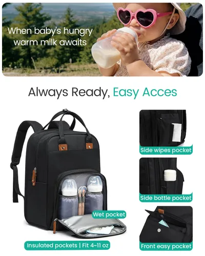 Miniatura 6 de Qualyphant Mochila para pañales extragrande para dos niños gemelos, bolsa de bebé expandible (26-36 L), compartimentos grandes duales, incluye Negro