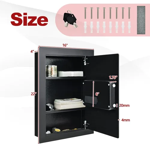 Miniatura 2 de IRONMAX Caja fuerte de pared, empotrada plana, oculta en la pared, caja de seguridad con luces LED y cerradura electrónica digital, 22 pulgadas