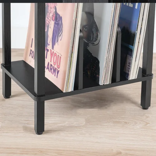 Miniatura 6 de HOOBRO BK05RS01 - Mesa auxiliar pequeña, soporte para tocadiscos de 2 niveles, soporte giratorio de vinilo con almacenamiento de hasta 100 álbumes