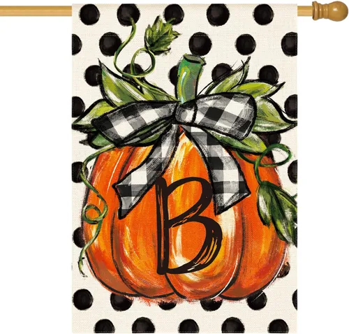 Miniatura 10 de AVOIN colorlife Bandera de jardín con monograma de otoño con letra G, diseño de calabaza, de 12 x 18 pulgadas, doble cara exterior, pequeña