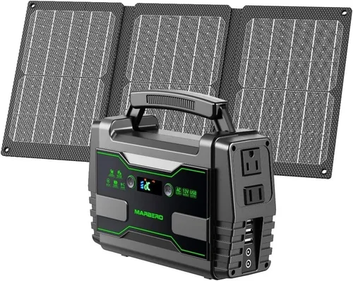 MARBERO Generador solar de 155 Wh con panel solar de 30 W, estación de energía portátil con 2 salidas de CA de 100 W (pico de 150 W), QC3.0 USB