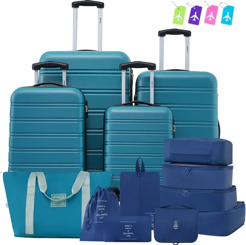 Miniatura 447 de Merax Juegos de equipaje de mano en maleta aprobada por aerolíneas, estuche rígido con ruedas giratorias expandibles, Negro