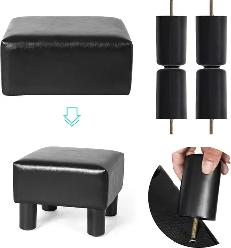 Miniatura 7 de Joveco Taburete pequeño otomano, reposapiés cuadrado de piel sintética con patas antideslizantes, reposapiés para sofá, asiento adicional para sala