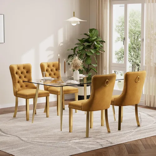 Miniatura 87 de Baysitone Juego de mesa de comedor de vidrio de 51 pulgadas para 4, juego de 5 piezas moderno de comedor, mesa de cocina rectangular de vidrio con 4
