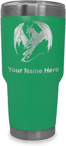 Miniatura 28 de LaserGram Vaso aislado al vacío de 20 onzas, dragón, grabado personalizado incluido (negro)
