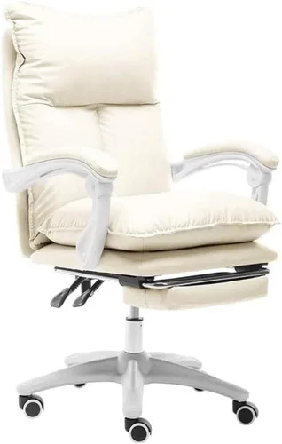 Silla de oficina ergonómica de cuero ejecutiva grande y alta con base de respaldo alto, reposabrazos reposapiés oculto y sillas giratorias para Beige