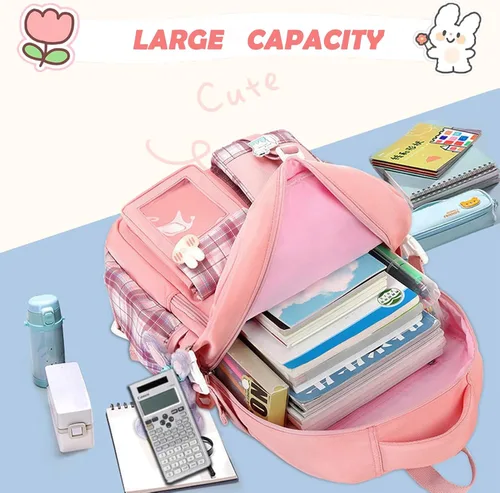 Miniatura 5 de PRLINJSK Mochila para niñas, mochila escolar linda para niñas, niños y adolescentes, mochila Kawaii para primaria, Negro, Mediana, Mochilas