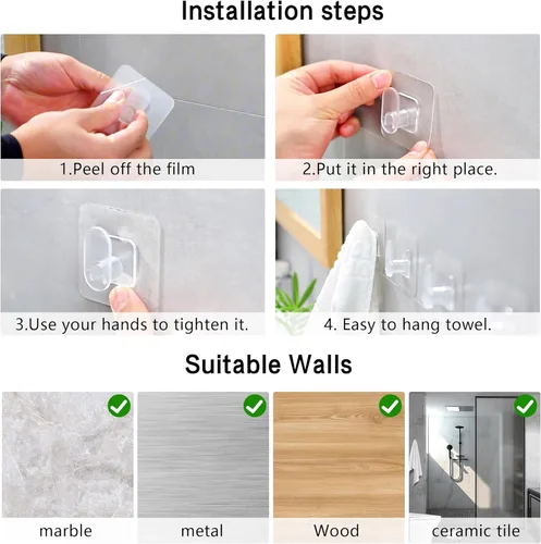 Miniatura 7 de DELITON Paquete de 10 bonitos ganchos adhesivos de almacenamiento transparentes, se adhieren en la pared para toallas, batas, abrigos transparente-1