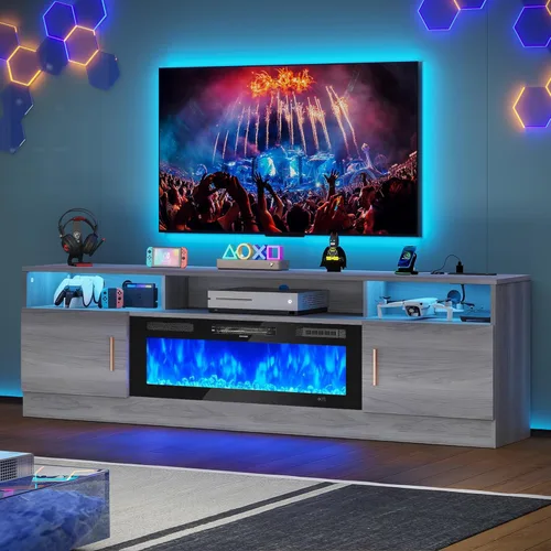Miniatura 17 de MXV - Soporte de TV con chimenea de 70 pulgadas con toma de corriente para televisores de hasta 80 pulgadas, centro de entretenimiento con chimenea