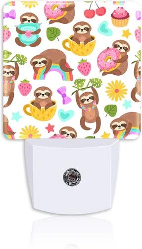 Cute Sloths Eat Dancing or Dream Night Light para niños y niñas, luz nocturna LED enchufable a la pared con sensor de atardecer a amanecer para