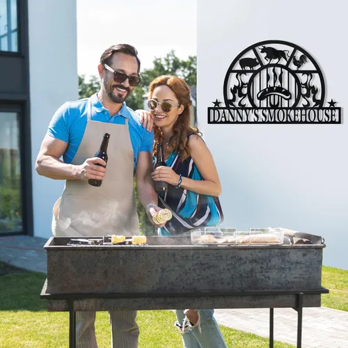 Miniatura 2 de Letrero de Metal Personalizado con Nombre de BBQ, Letrero de Campamento Personalizado, Letreros de Metal Vintage para Parrilla para Exteriores