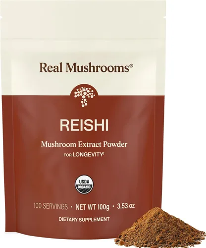 Real Mushrooms Reishi - Polvo de hongos orgánicos seleccionados a mano, reishi rojo para un bienestar diario tranquilo con beta-glucanos