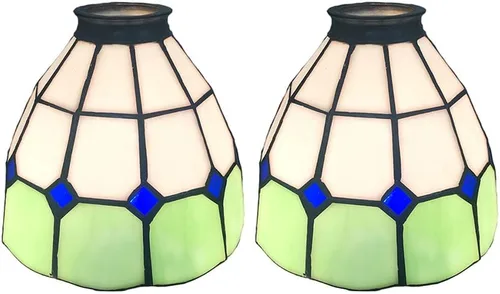 HUIMEIJU Pantalla Tiffany de vidrieras, juego de 2 piezas, reemplazo de pantalla de ventilador, vidrio verde