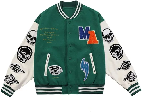 Aelfric Eden Chaqueta de motocicleta para hombre, chaqueta de béisbol Blackair Moto Varsity para mujer, abrigos vintage