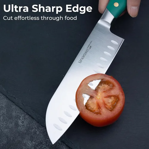 Miniatura 3 de linoroso Santoku - Cuchillo de chef de cocina de carne de 7 pulgadas con caja de regalo premium, cuchillos de verduras de acero inoxidable de alto