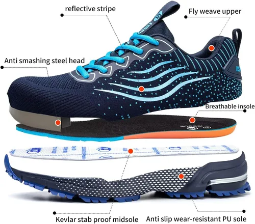 Miniatura 6 de Zapatos de punta de acero para hombres y mujeres, zapatos de seguridad ligeros, cómodos, con puntera de acero, zapatos de trabajo indestructibles