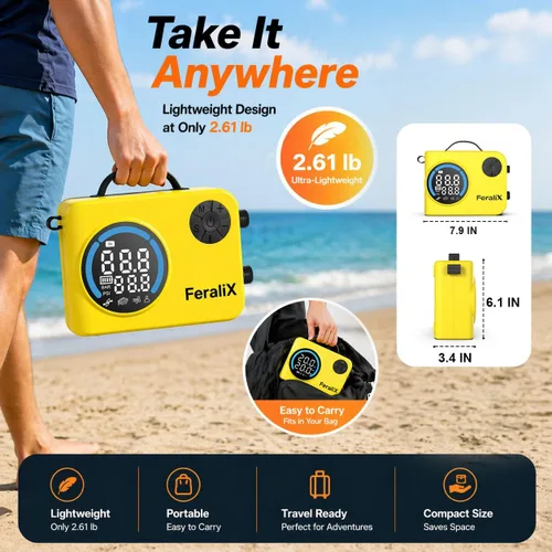 Miniatura 8 de Electric Paddle Board Pump, 20 PSI Rechargeable SUP Air Compressor with Auto Shut-Off, Dual Stage Inflation & Deflation for Paddleboards, Kayaks
