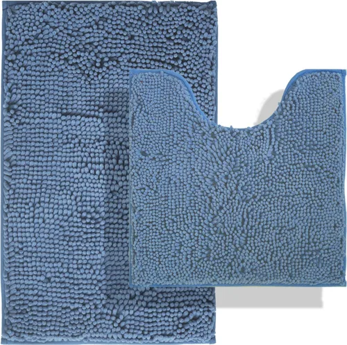 Miniatura 44 de Juegos de alfombras de baño de 2 piezas, alfombra de baño de felpilla extra suave ultra absorbente, alfombra de baño con base antideslizante de PVC