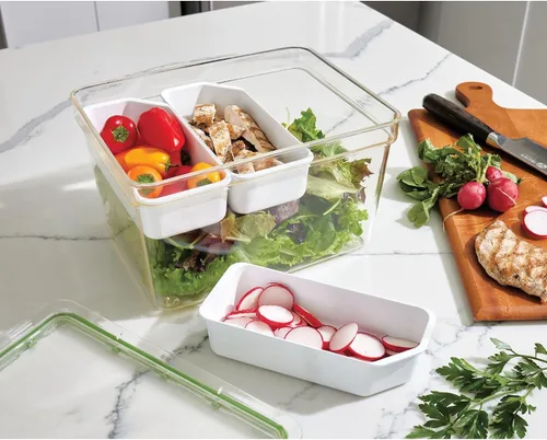 Miniatura 2 de iDesign The Fresh Collection - Contenedor de almacenamiento grande y alto para productos con 3 divisores móviles, 7.85 pulgadas de largo x 10.5