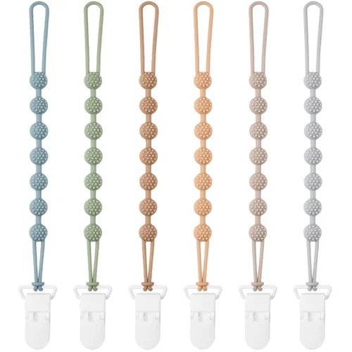 Miniatura 8 de Eascrozn Paquete de 6 clips de silicona para chupete con diseño de una sola pieza para bebés, niños y niñas, sin BPA, clips suaves y flexibles