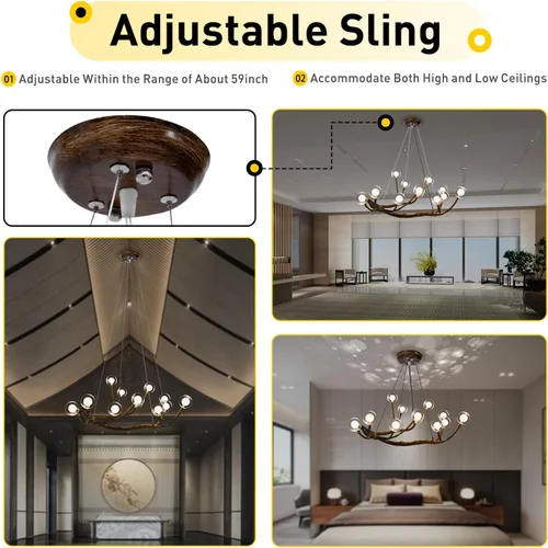 Miniatura 3 de 12 luces lámpara de rama moderna LED árbol rama luz, 110 V 36 W vidrio burbuja rama luz de techo, rama lámpara colgante para sala comedor