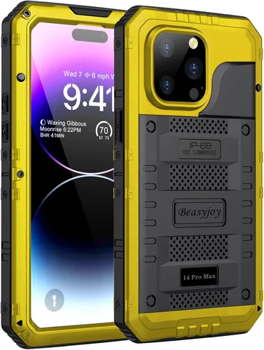 Beasyjoy Funda impermeable para iPhone 14 Pro Max, funda de metal resistente con protector de pantalla integrado, protección de cuerpo completo de