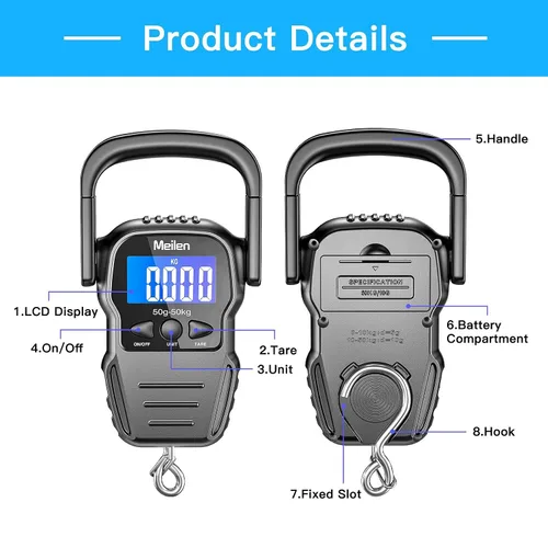 Miniatura 3 de Escala de peces báscula de equipaje de 110 libras1102lbs con pantalla LCD retroiluminada báscula de pesca digital con cinta métrica báscula portátil