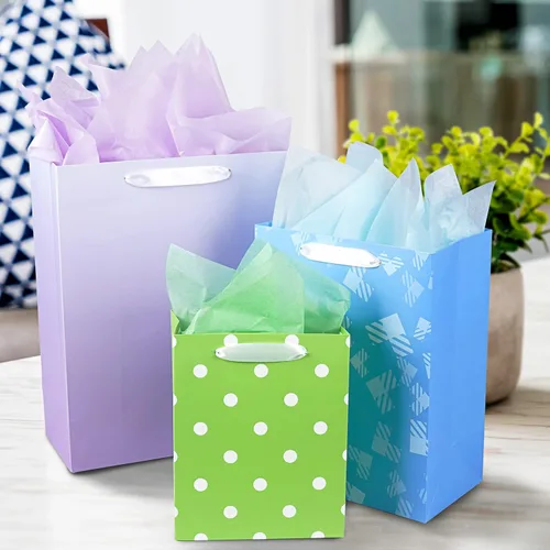 Miniatura 3 de Paquete de 12 bolsas de regalo de varios tamaños y diseños, bolsas de regalo a granel con papel de seda