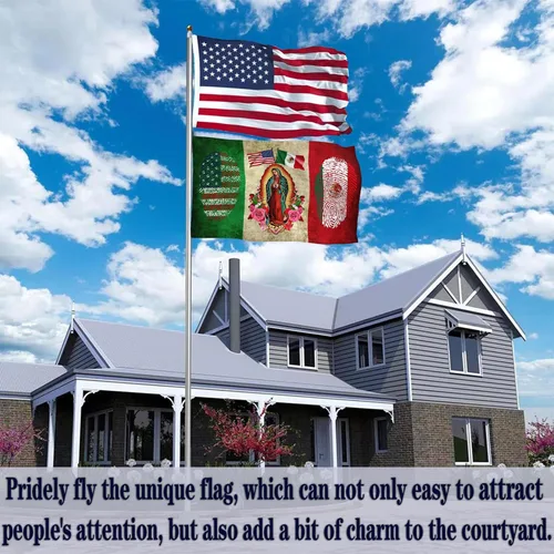 Miniatura 5 de Bandera de México – Bandera de la amistad de Estados Unidos de doble cara con Virgen María – 3 x 5 para exteriores patriótica mexicana americana