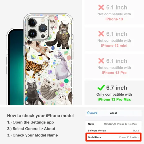 Miniatura 2 de MOSNOVO Funda para iPhone 13 Pro Max, [Protección contra caídas de grado militar Buffertech de 6.6 pies] [Tecnología antidespegado] Funda Gato