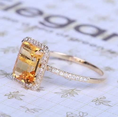 Miniatura 5 de Kuyiuif Anillos chapados en oro de 14 quilates con circonita cúbica amarilla de 4 quilates, para cóctel, compromiso, boda, aniversario, plata