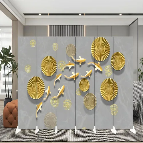 Miniatura 5 de Divisor de habitación, 6 paneles de madera plegables de privacidad con base de pies más anchos, separador de habitación portátil independiente