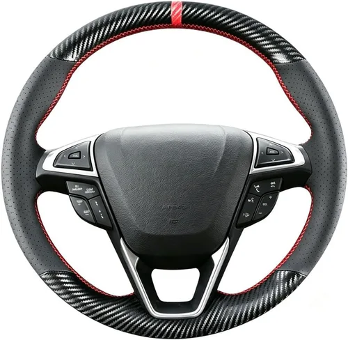 Funda de volante de fibra de carbono con costura DIY para Ford Fusion Sedán 2013-2020 / Edge SUV de 4 puertas 2015-2020, 15 pulgadas, accesorios de