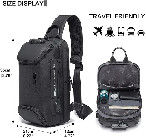 Miniatura 4 de Mochila tipo bandolera para hombre, bolsa de hombro impermeable con puerto USB