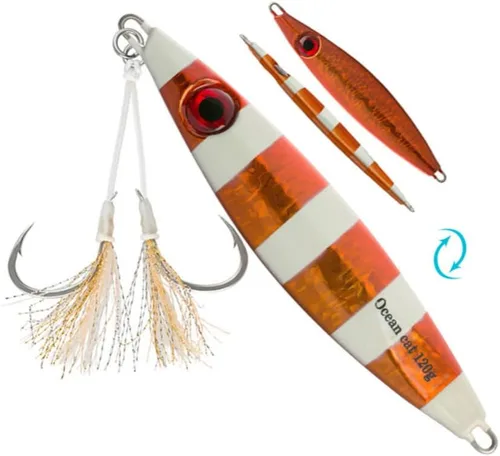 OCEAN CAT Señuelos de pesca con jigging de paso lento, kit de plantillas brillantes para pesca en agua salada con ayuda de anzuelo lento, anzuelo