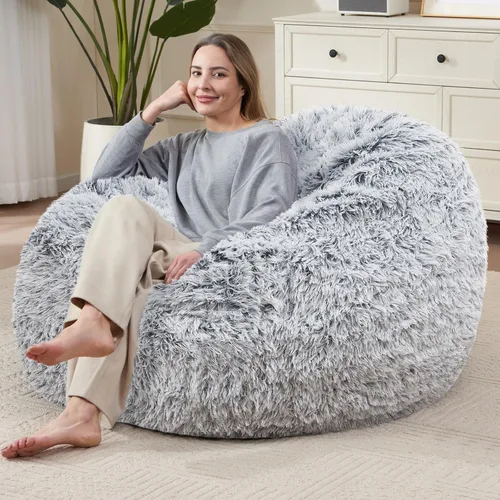 Miniatura 40 de Bean Bag Cover (No Filler) Soft Faux Fur Stuffed Animal Bean Bag Storage, Fluffy Plush Bean Bag Chair Cover Washable, Comfy Bean Bag Covers for Dark